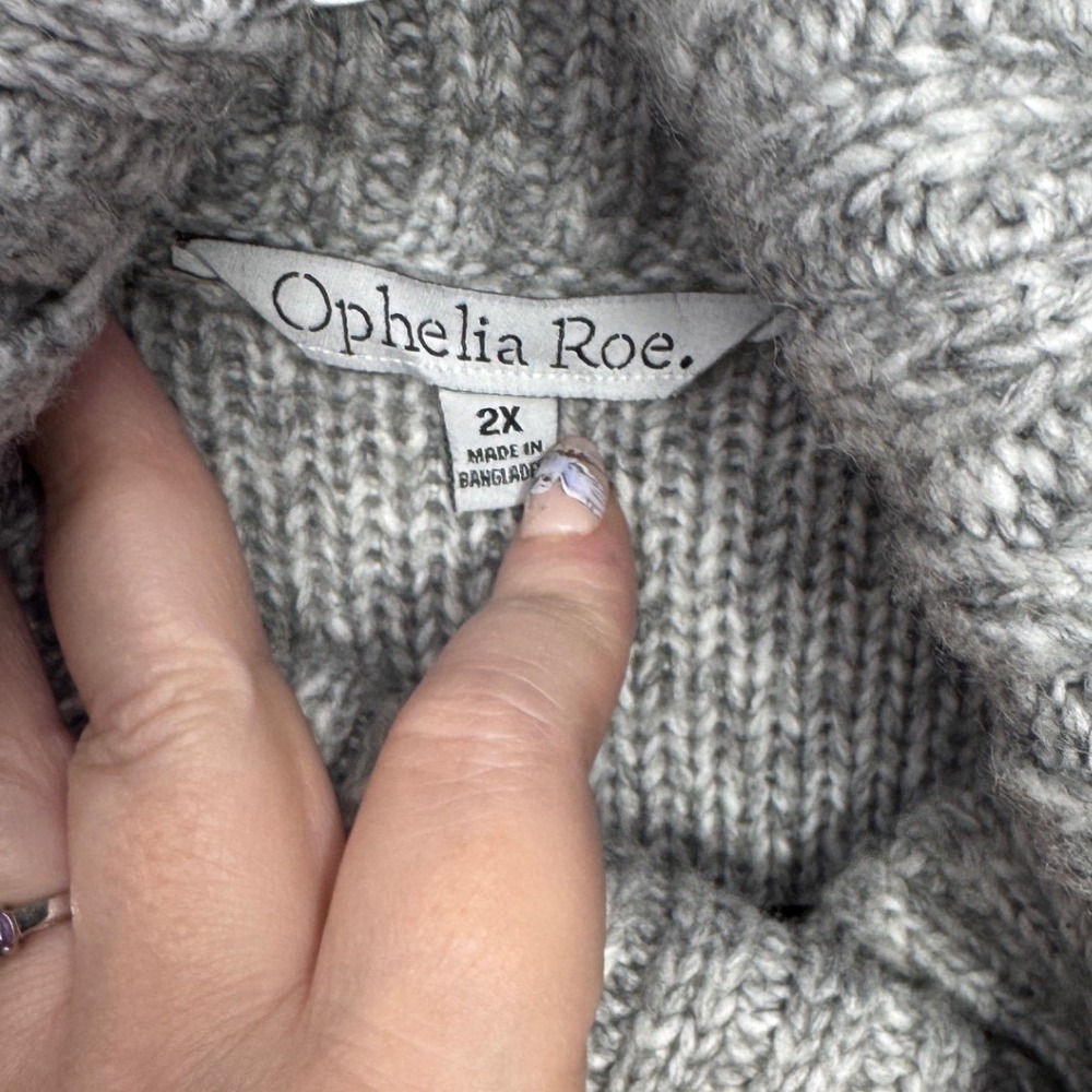 Ophelia Roe Womens 2X Grey Cable Knit Turtleneck Sweater Wool Blend Oversized - Picture 3 of 6